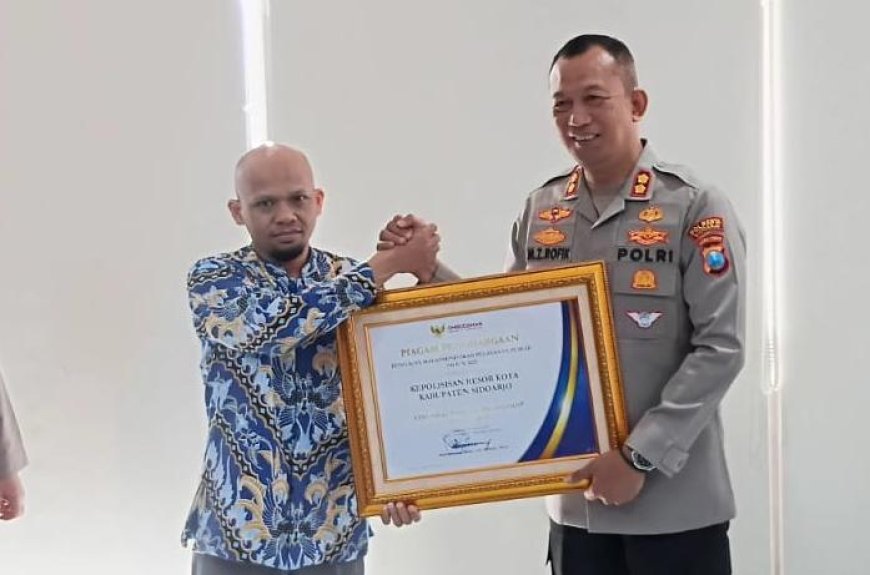 Polresta Sidoarjo Terima Penghargaan Pelayanan Publik dari Ombudsman RI